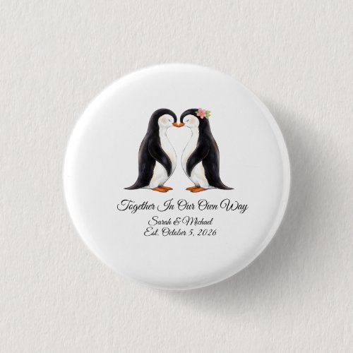 Custom Wedding Penguin Couple Button