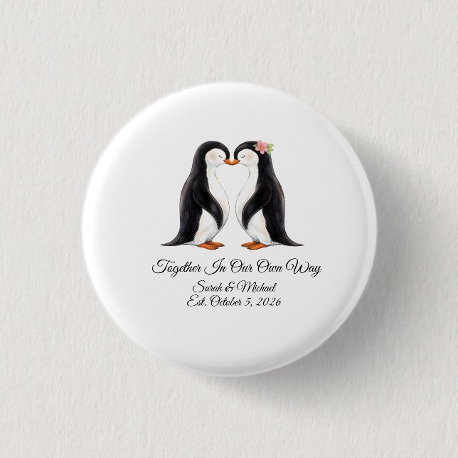 Custom Wedding Penguin Couple  Button (Front)
