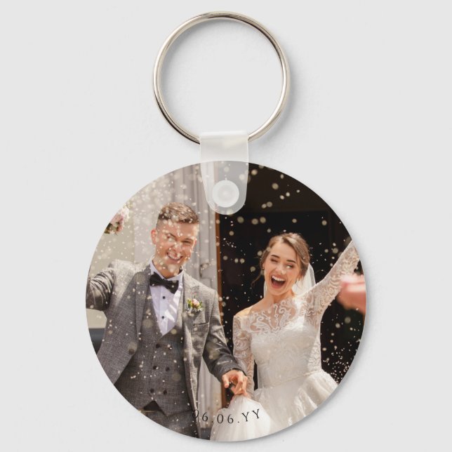Custom Wedding Photo and Date Double Sided Keychain (Front)