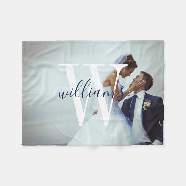 Custom Wedding Photo and Monogram Fleece Blanket (Front (Horizontal))
