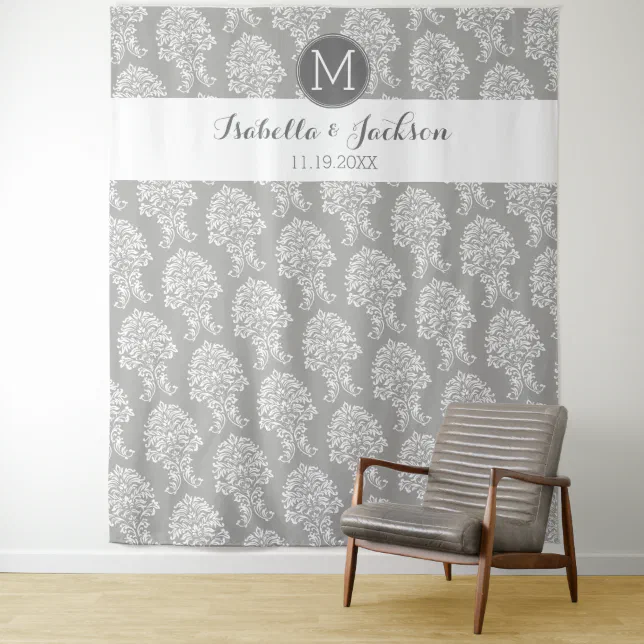 Custom Wedding Photo Backdrop Bride Groom Monogram | Zazzle