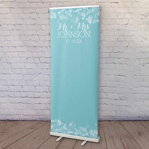 Custom Wedding Photo Backdrop Mr  Mrs Blue Bokeh Retractable Banner