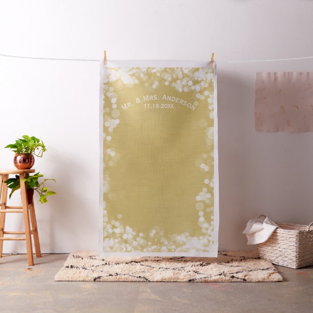 Custom Wedding Photo Backdrop Mr & Mrs Gold Bokeh (In Situ)