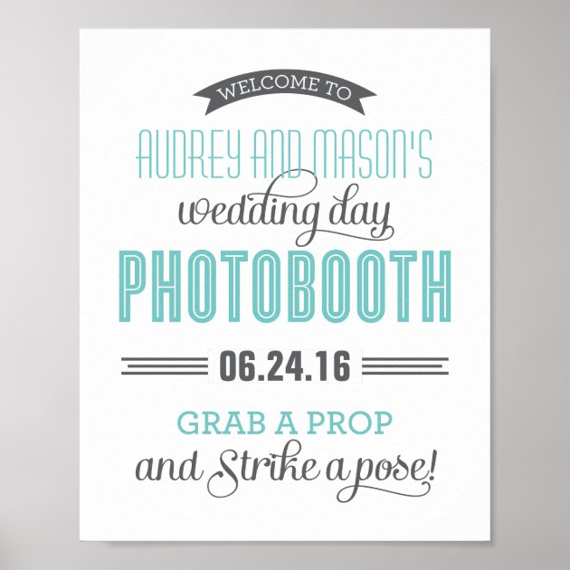 Custom Wedding Photo Booth Sign | Aqua Blue Gray
