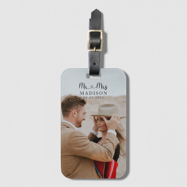 Custom Wedding Photo Calligraphy Luggage Tag (Front Vertical)