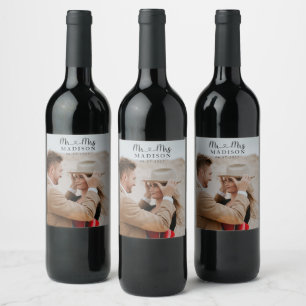 Custom Wedding Photo Calligraphy Wine Label