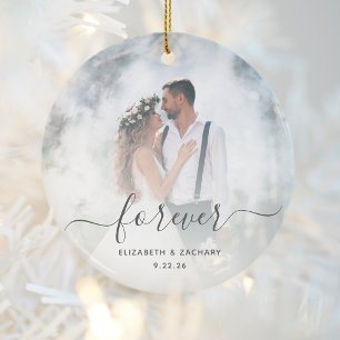 Custom Wedding Photo Forever Personalized Gray Ceramic Ornament