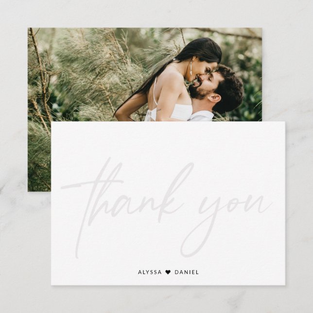 Custom wedding photo handlettering watermark  thank you card (Front/Back)