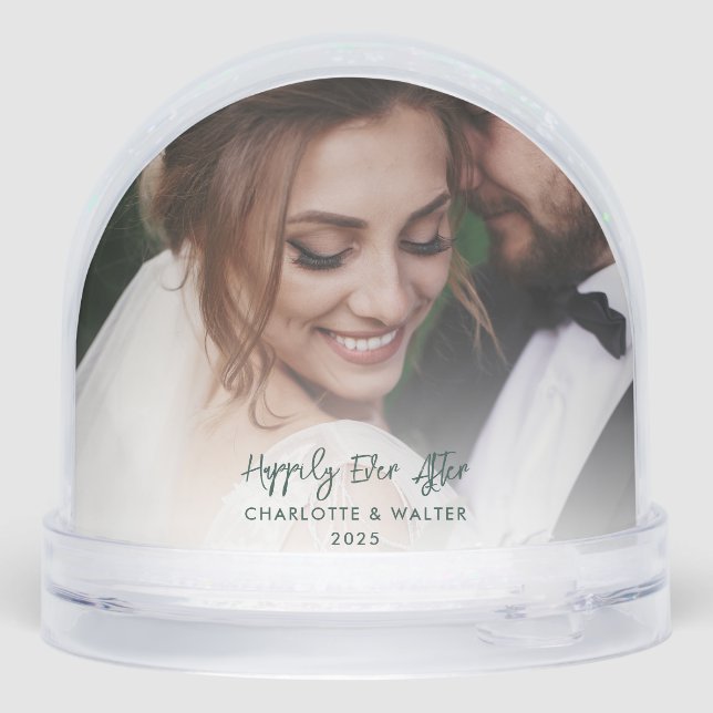 Custom Wedding Photo Happily Ever Christmas Snow Globe (Back)