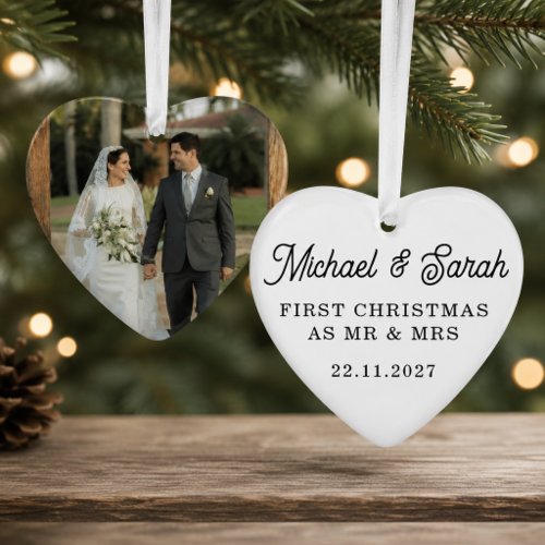 Custom Wedding Photo Heart Glass Ornament
