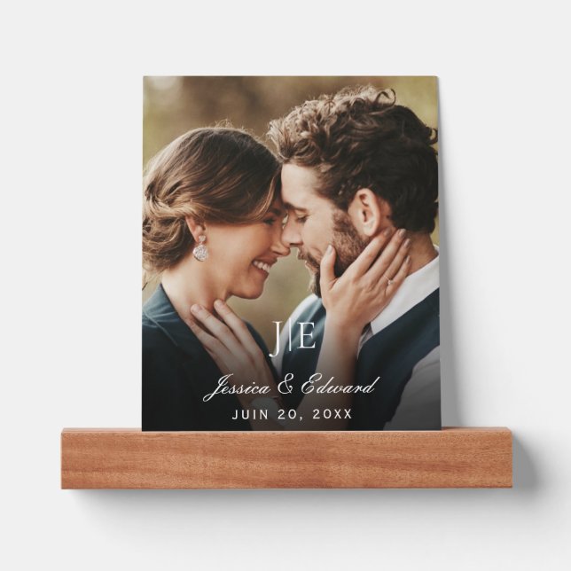 Custom Wedding Photo Initials Couple Name Elegant Picture Ledge (Front)