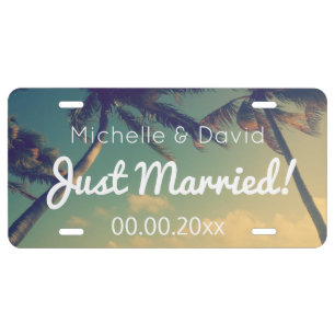 Custom wedding photo Just married license plate