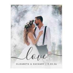 Custom Wedding Photo Love Gray Script Acrylic Print