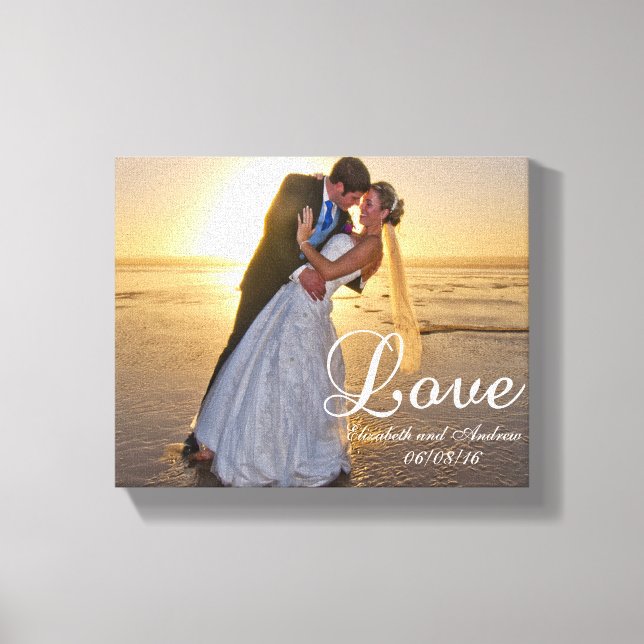 Custom Wedding Photo Love Name Canvas Print (Front)