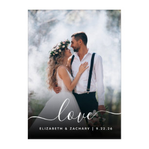 Custom Wedding Photo Love White Script Acrylic Print