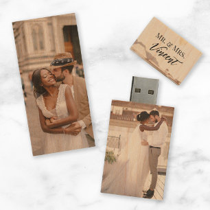 Custom Wedding Photo Monogram 2-Sided USB Wood Flash Drive