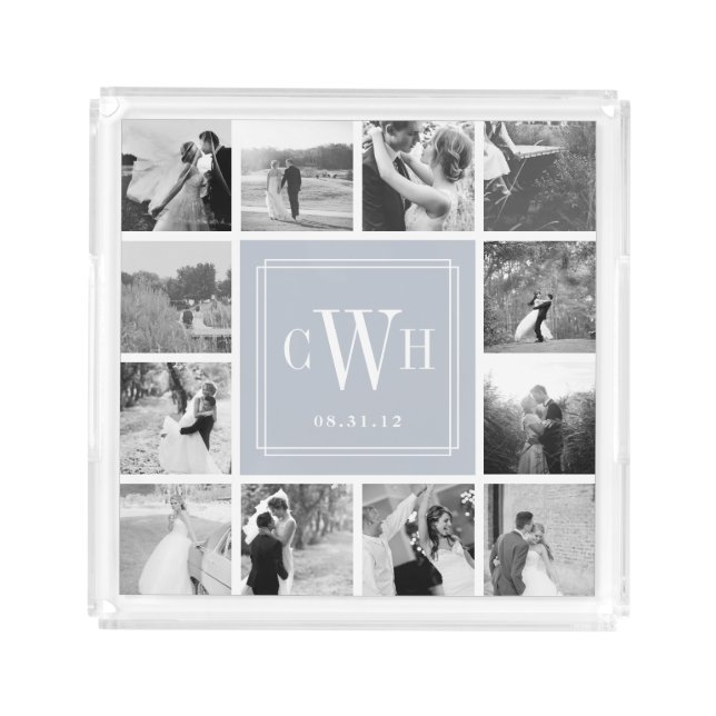 Custom Wedding Photo & Monogram Acrylic Tray (Front)