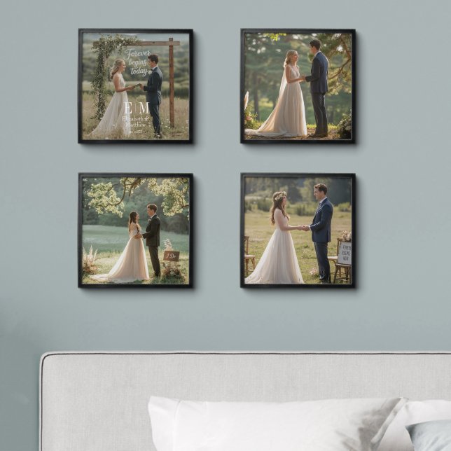 Custom Wedding Photo Monogram Peel And Stick Photo Tile (Bedroom)