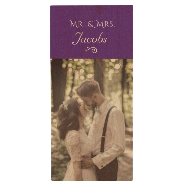 Custom Wedding Photo Monogram USB Flash Drive (Front Vertical)