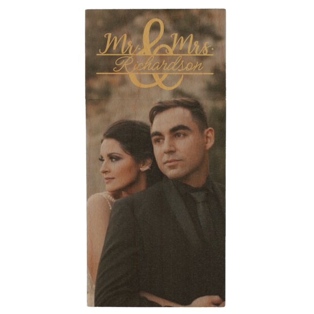 Custom Wedding Photo Monogram USB Flash Drive (Front Vertical)