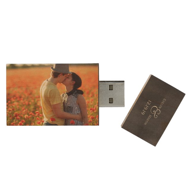 Custom Wedding Photo Monogram USB Flash Drive (Opened)