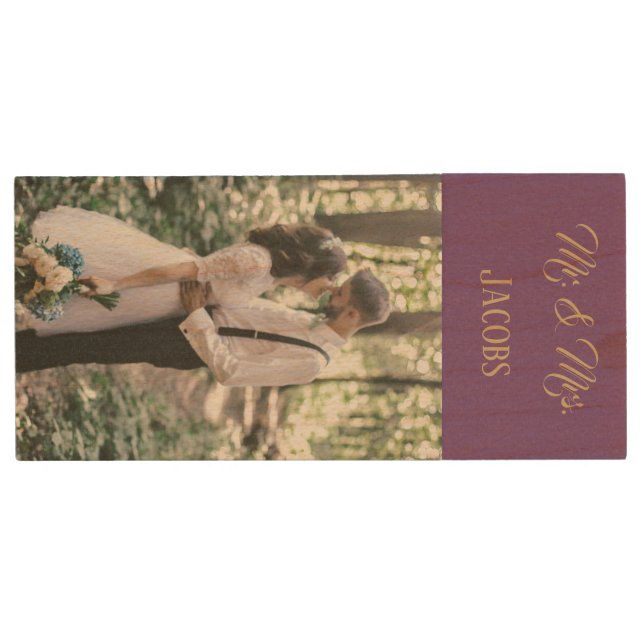 Custom Wedding Photo Monogram Wood Flash Drive (Front)