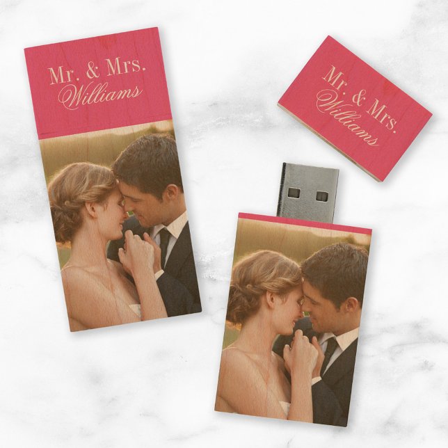Custom Wedding Photo Monogram Wood Flash Drive (Creator Uploaded)