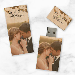 Custom Wedding Photo Monogram Wood USB Flash Drive