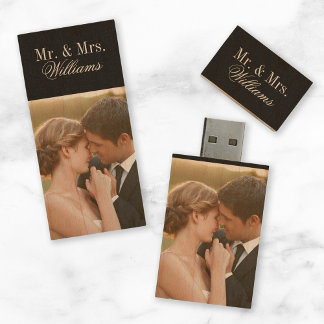 Custom Wedding Photo Monogram Wood USB Flash Drive
