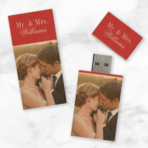 Custom Wedding Photo Monogram Wood USB Flash Drive