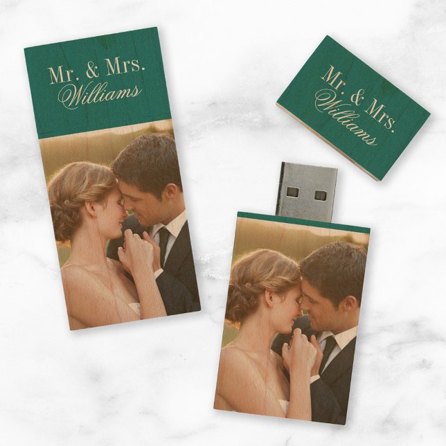 Custom Wedding Photo Monogram Wood USB Flash Drive (Creator Uploaded)