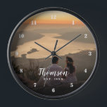 Custom Wedding Photo Monogrammed Clock<br><div class="desc">Create a special one of a kind round or square wall clock personalized with your wedding photo, name monogram and established date. The design features simple modern fonts overlaid onto your full bleed photo. Use the design tools to choose any fonts and colors to match your own home decor style....</div>