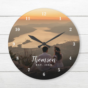 Custom Wedding Photo Monogrammed Large Clock