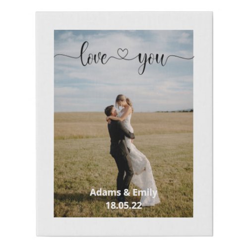 custom wedding photo name  date modern love you faux canvas print