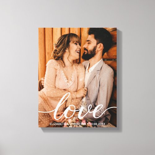 Custom Wedding Photo Names Date Love script Canvas Print