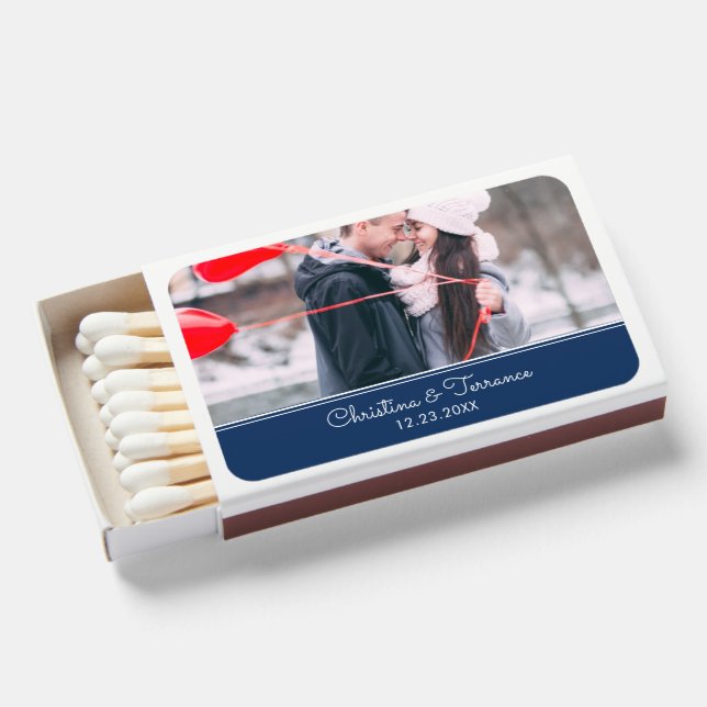 Custom Wedding Photo Navy Blue Matchboxes (Front Open)