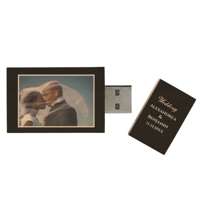 Custom Wedding Photo Personalize  Wood Flash Drive (Opened)