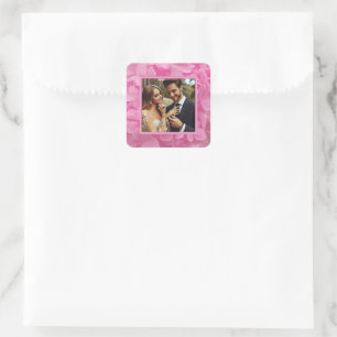 Custom Wedding Photo Pink Floral Square Sticker