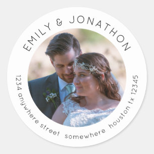 Custom Wedding Photo Return Name Address White Classic Round Sticker