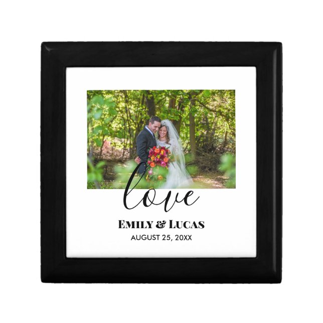 Custom Wedding Photo Simple Elegant Calligraphy Gift Box (Front)