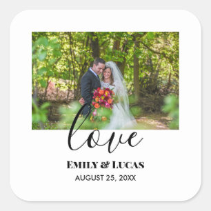 Custom Wedding Photo Simple Elegant Calligraphy Square Sticker