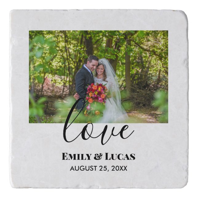 Custom Wedding Photo Simple Elegant Calligraphy Trivet (Front)