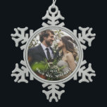 Custom Wedding Photo Snowflake Ornament<br><div class="desc">Simple and pretty this minimalist typography "first married Christmas" ornament is easy to personalize with a favorite photo,  year and joint surname.</div>