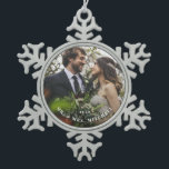 Custom Wedding Photo Snowflake Ornament<br><div class="desc">Simple and pretty this minimalist typography "first married Christmas" ornament is easy to personalize with a favorite photo,  year and joint surname.</div>