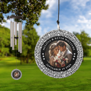Custom Wedding Photo & Text White Diamonds Frame Wind Chime