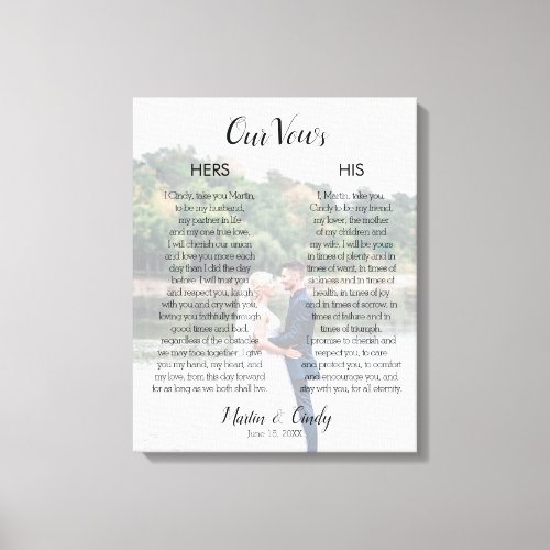 Custom Wedding Photo  Vows Canvas Print