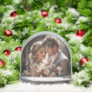 Custom Wedding Photo White Typography Snow Globe
