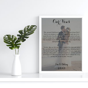 custom wedding photo with wedding vows faded gray  poster