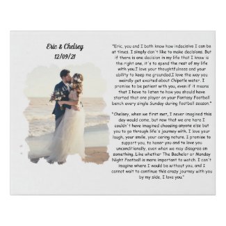 custom wedding photo with wedding vows minimalist faux canvas print