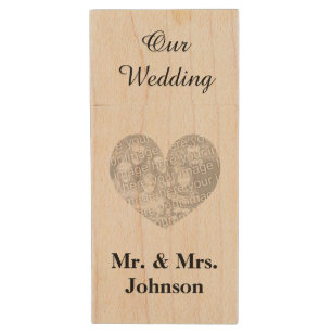 Custom wedding photo wood USB flash drive keepsake